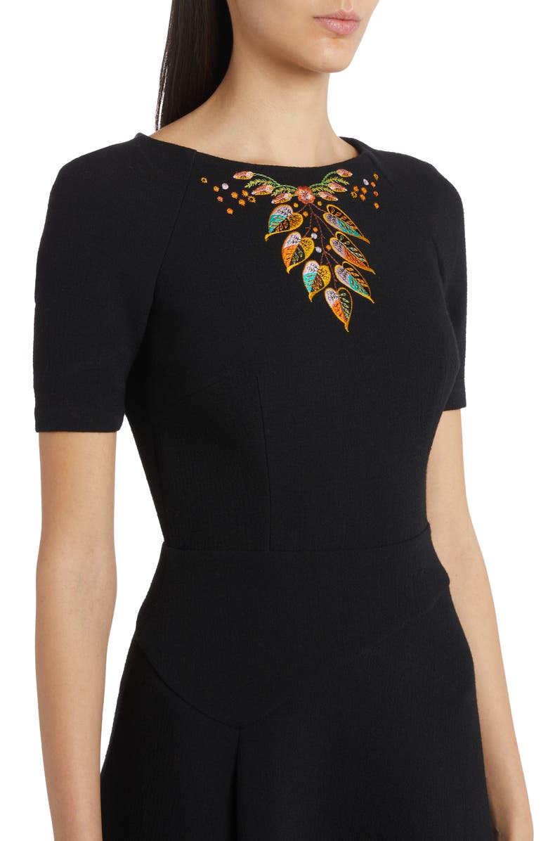 Etro Leaf Embroidered Short Sleeve Virgin Wool Midi Dress, Alternate, color, 