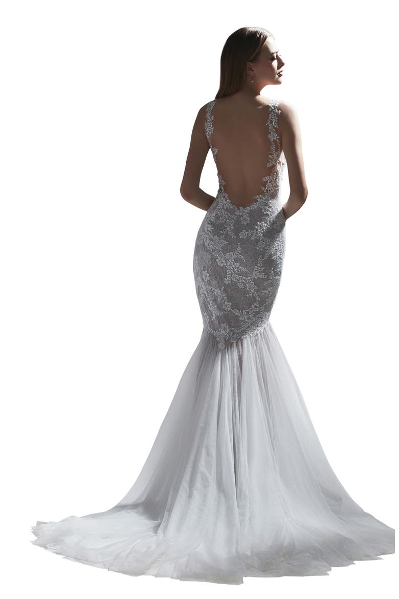 Walcott Open Back Lace Wedding Dress, Alternate, color, IVORY/ SUNKISS