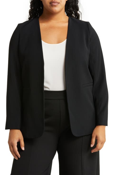 Open Front Collarless Blazer (Plus Size)