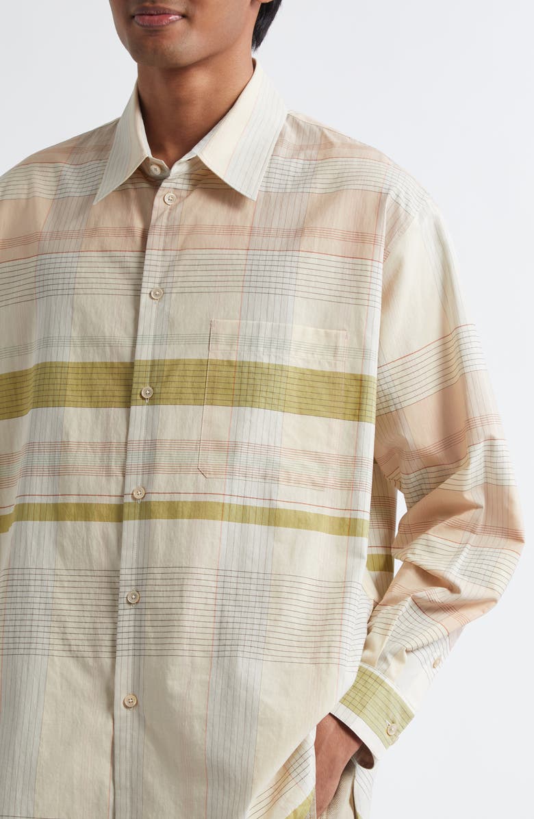 Lemaire Relaxed Check Cotton Button-Up Shirt, Alternate, color, 