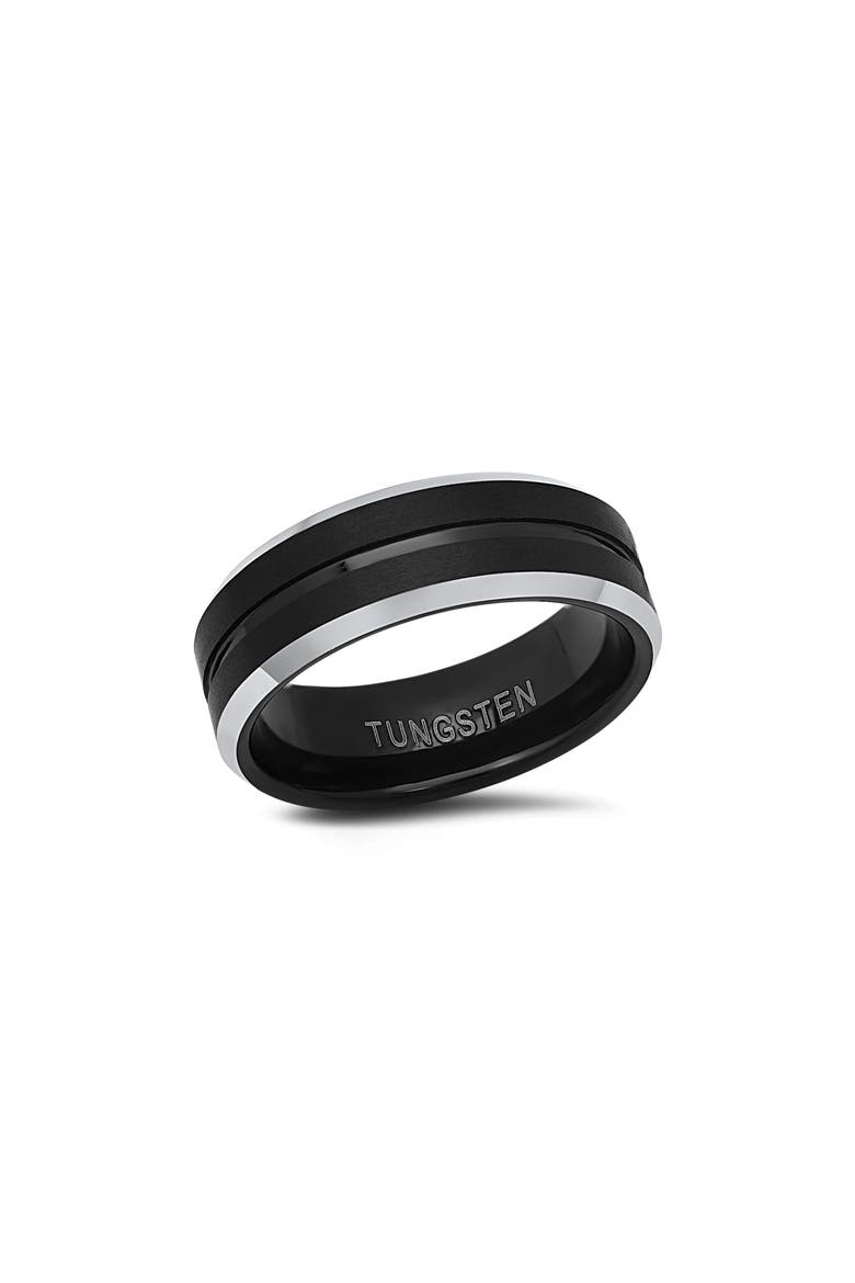 Men's Two-Tone Tungsten Ring, Alternate, color, SILVER/ BLACK