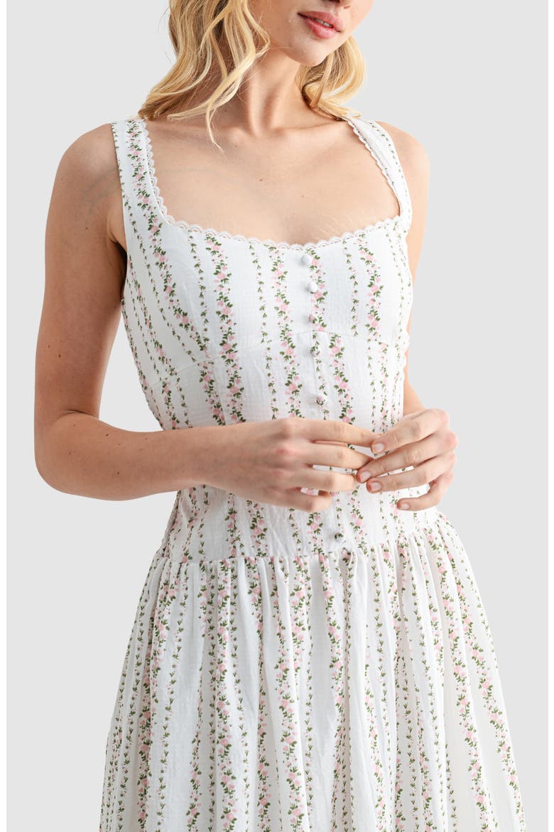 Floral Button Detail Fit & Flare Midi Sundress, Alternate, color, PINK FLORAL