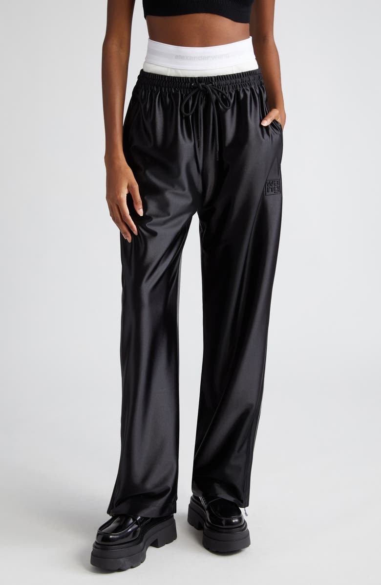 Alexander Wang Logo Elastic Waist Integrated Briefs Satin Track Pants, Main, color,
