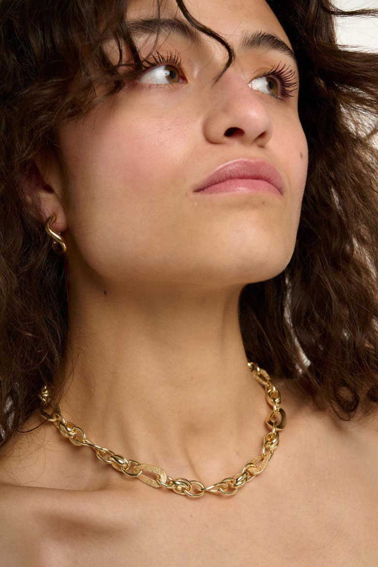 Wave Chain Necklace, Alternate, color, Gold