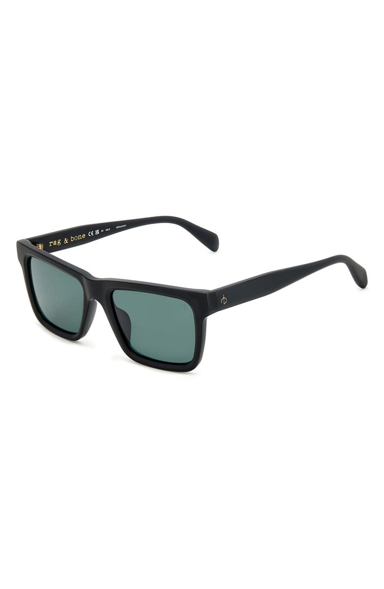 rag & bone 54mm Rectangular Sunglasses, Alternate, color, Matte Black/ Green