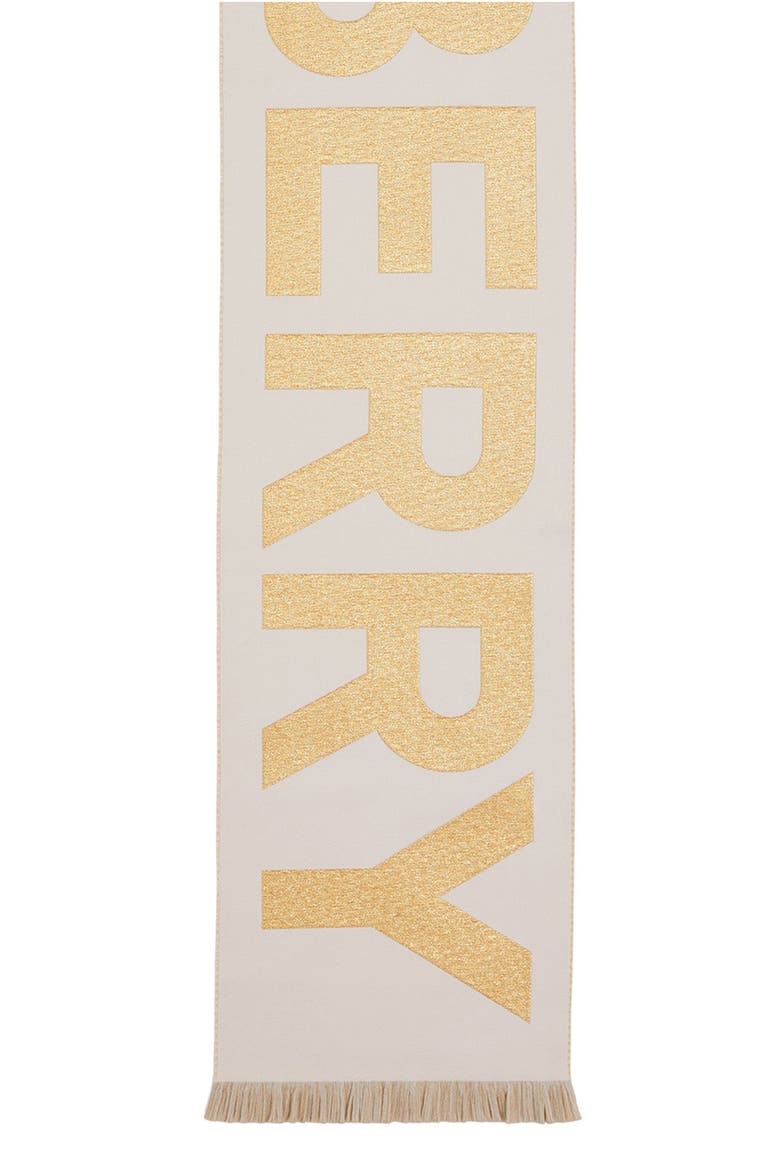 Metallic Logo Jacquard Wool Blend Football Scarf, Alternate, color, CAMEL / LIGHT BLUSH