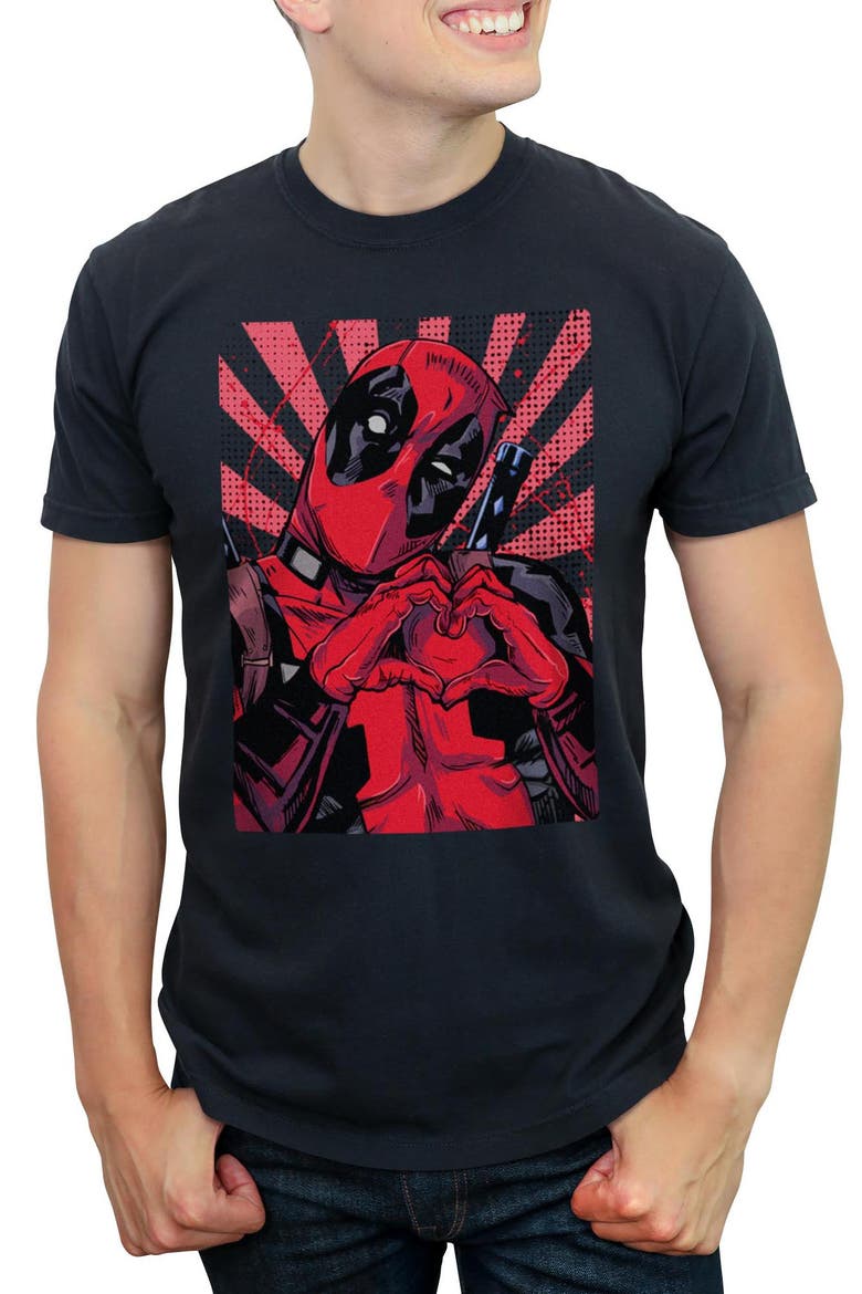 Men's Marvel Deadpool Hand Heart Poster  Graphic T-Shirt, Main, color, Black
