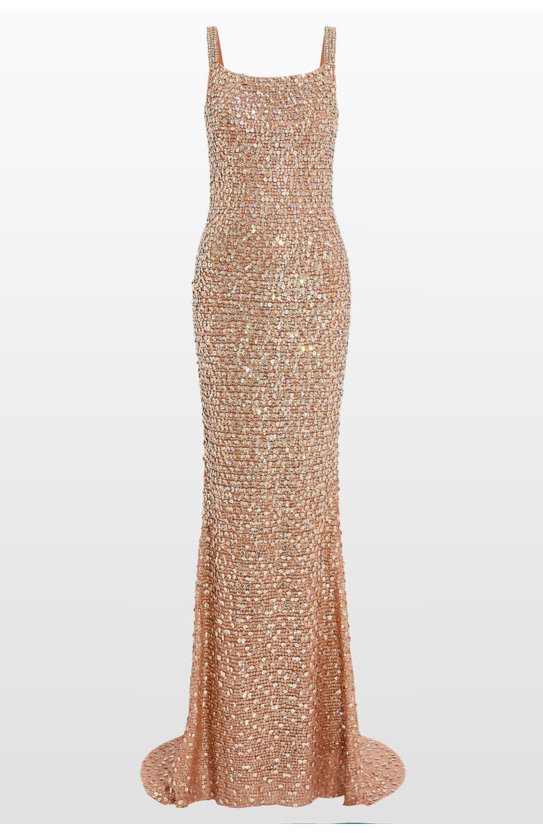 Jenny Packham Lotus sequin-embellished open-back maxi dress, Main, color, Tawny