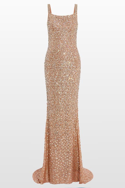Lotus sequin-embellished open-back maxi dress