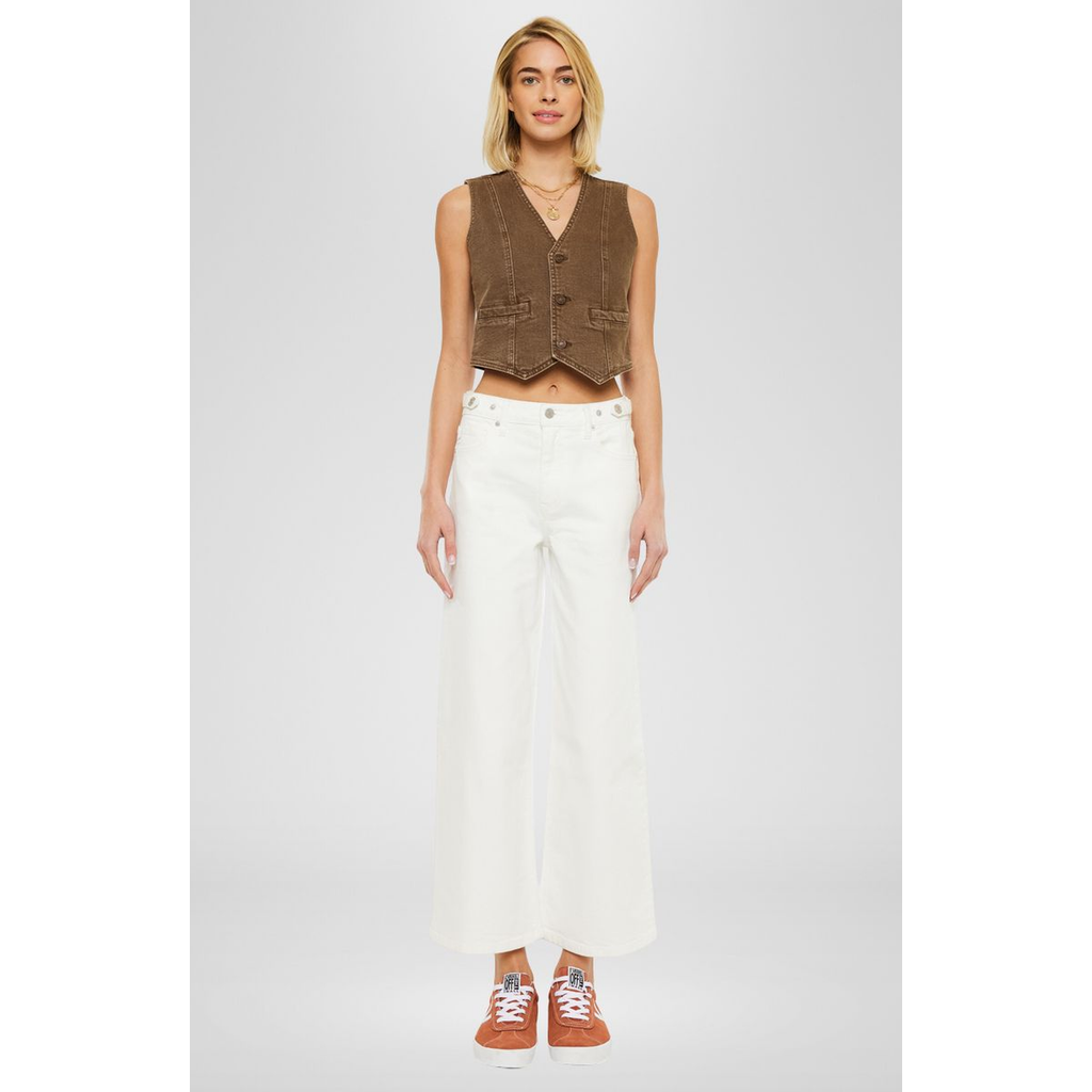 Kancan Calla Ultra High Rise Cropped Wide Leg Jeans In White
