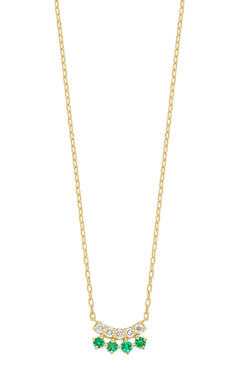 El Mar 18K Yellow Gold Emerald & Diamond Curved Bar Pendant Necklace - 0.08ct. (Nordstrom Exclusive)