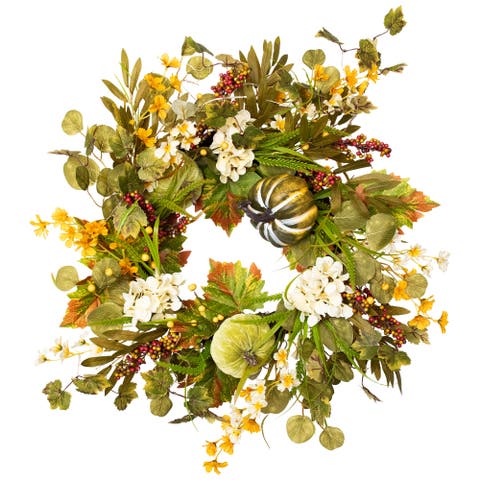 Pumpkins and Berries Artificial Fall Harvest Twig Wreath - 24"
