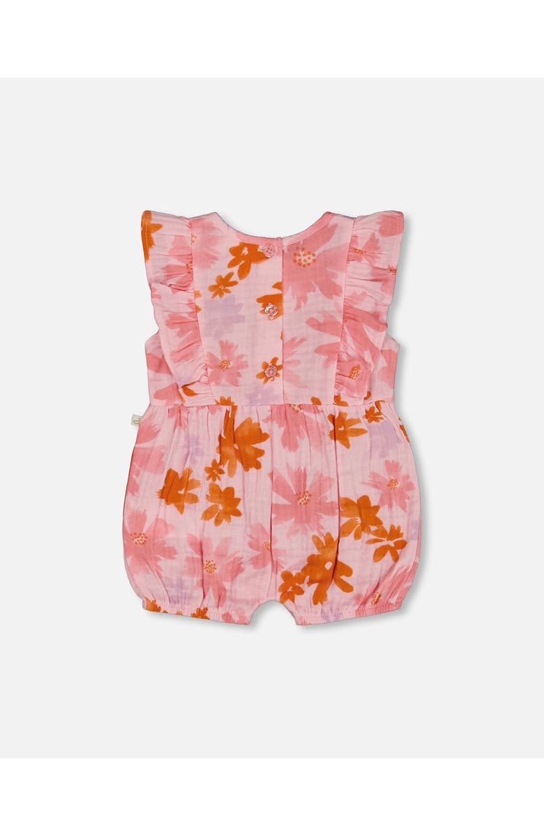 Deux par Deux Baby Girl's Printed Muslin Romper Pink And Coral Flowers, Alternate, color,