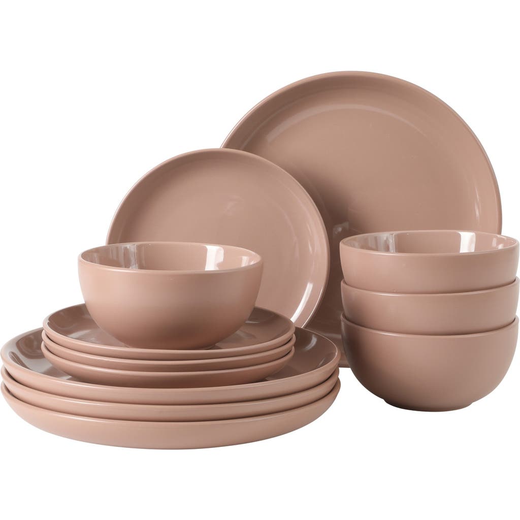 Gibson Home Rockaway 12 Piece Matte Two-tone Stoneware Dinnerware Set, Service For 4 In Pink
