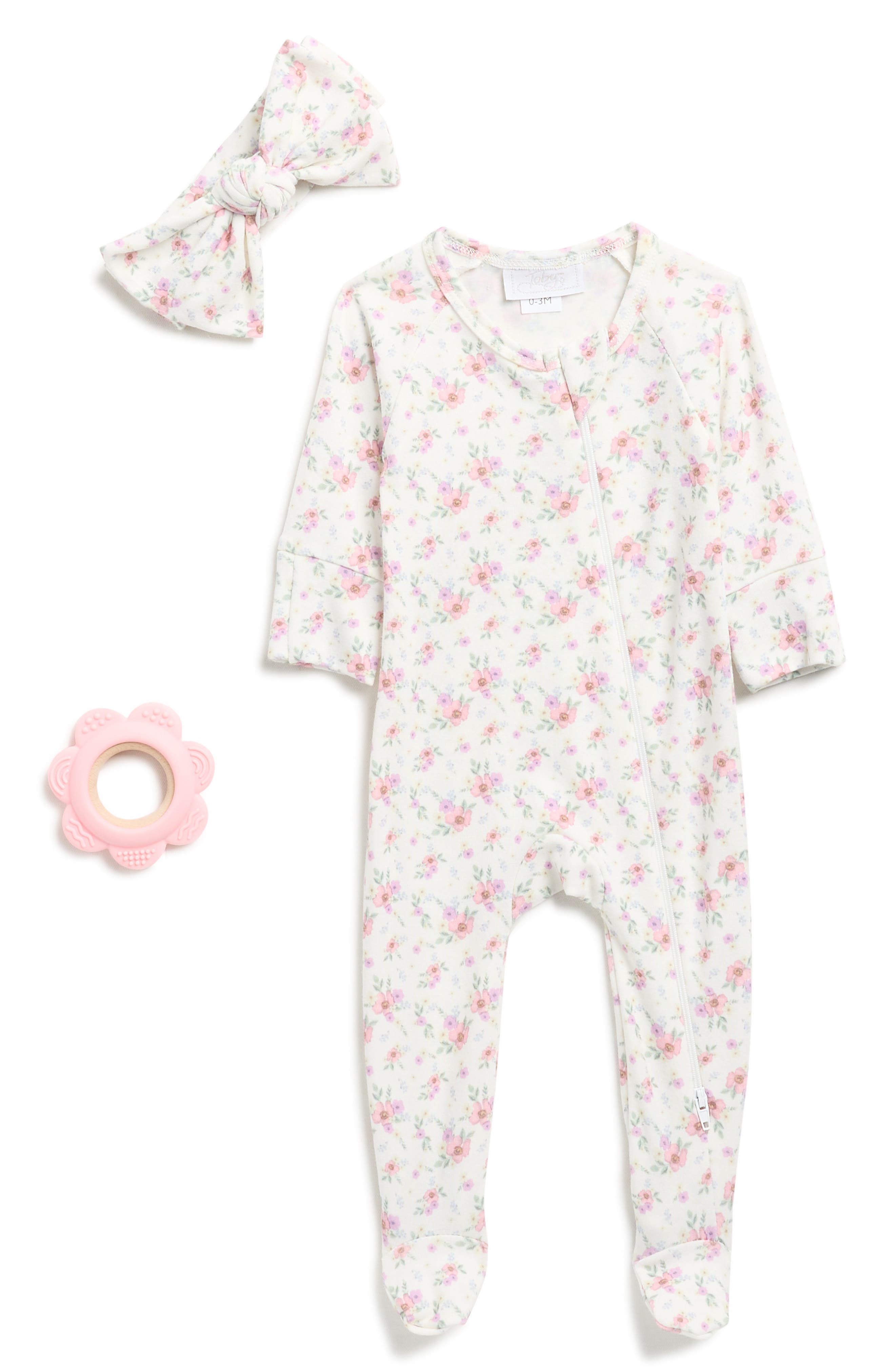 Toby Ditsy Watercolor Floral Footie, Headband & Teether Set