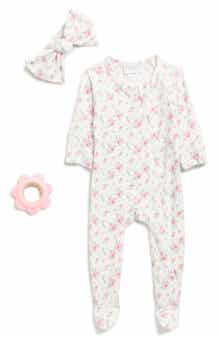 Toby Ditsy Watercolor Floral Footie, Headband & Teether Set