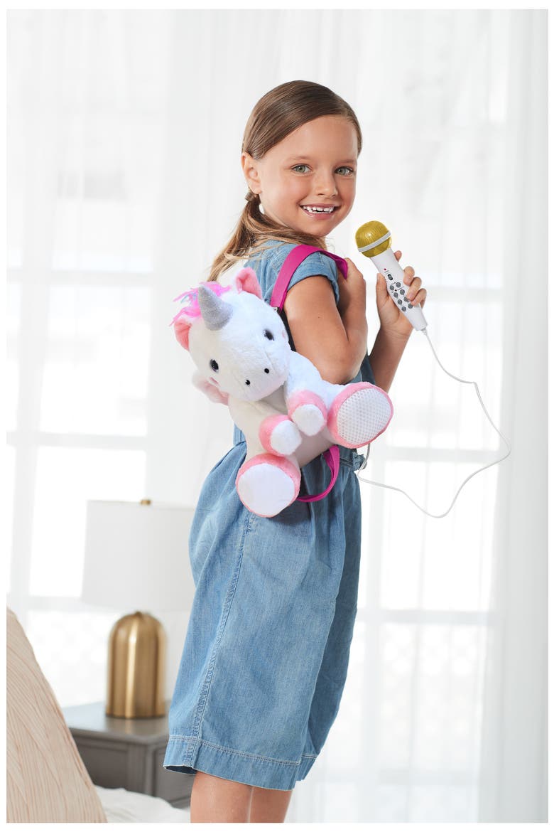 Plush Unicorn Toy with Sing Along Microphone, Alternate, color, WHITE AND PINK