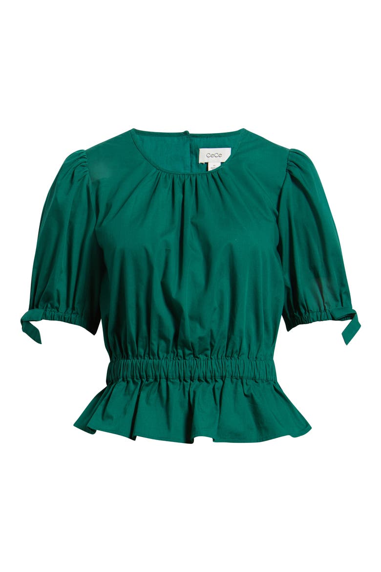 Balloon Sleeve Cotton Poplin Top, Alternate, color, DEEP SPRUCE