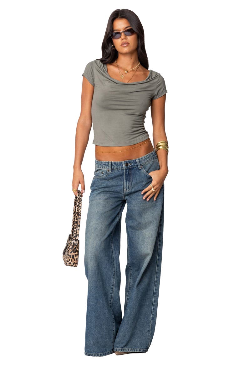 Vyxen Bow Print Low Rise Wide Leg Jeans, Alternate, color, BLUE-VINTAGE-WASHED