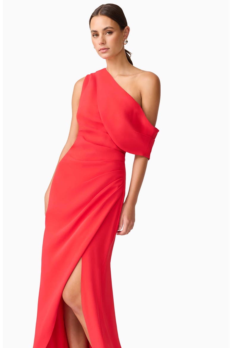 Isadora One Shoulder Crepe Gown, Alternate, color, RED