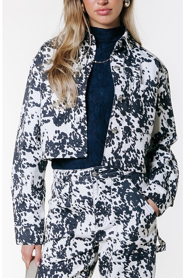 Olle Cow Cropped Worker Blouse, Main, color, Blue