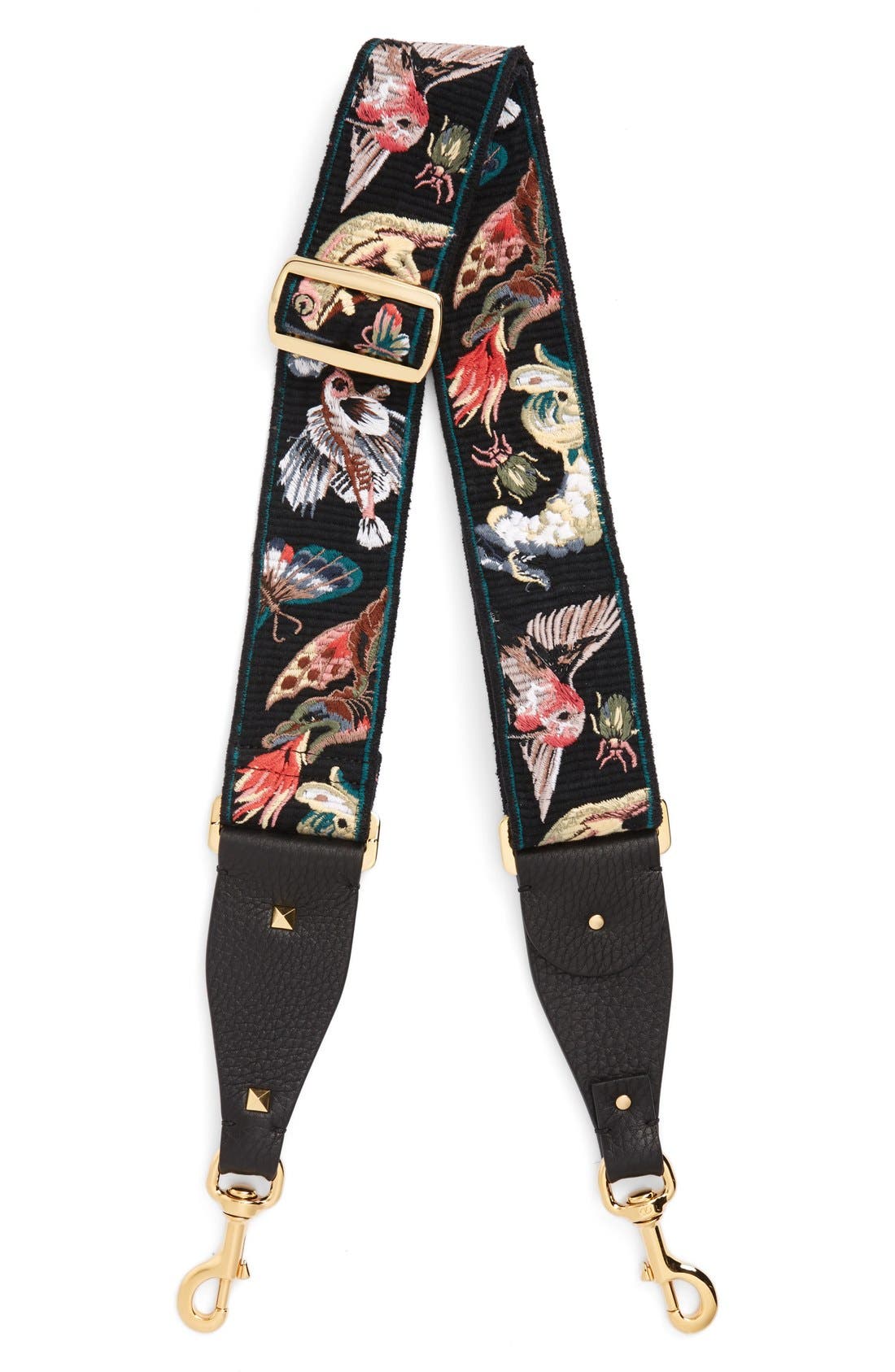 Valentino 'Animali' Embroidered Guitar Bag Strap, Main, color, 