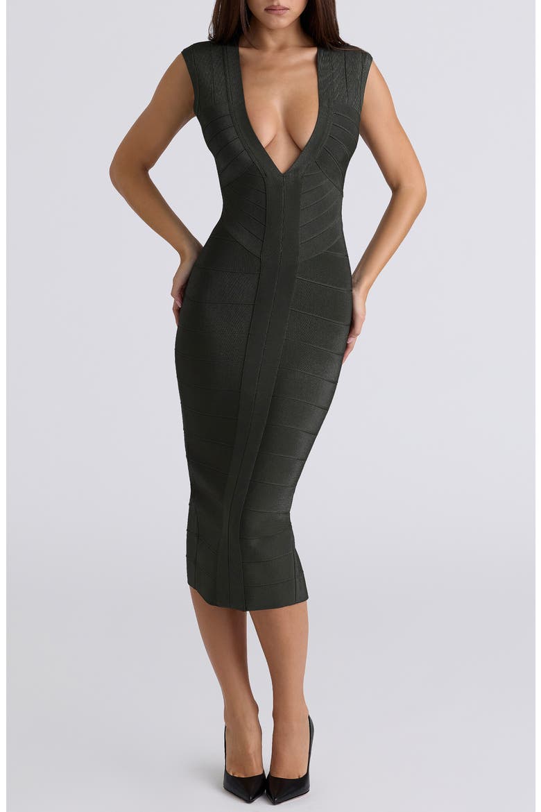 The Super Plunge Bandage Midi Dress, Main, color, GREEN