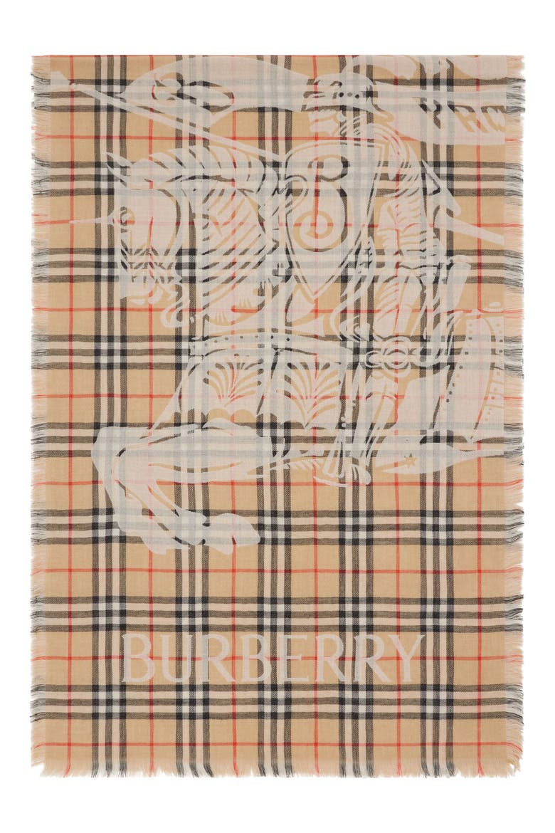 Equestrian Knight Design Check Wool Scarf, Alternate, color, SAND
