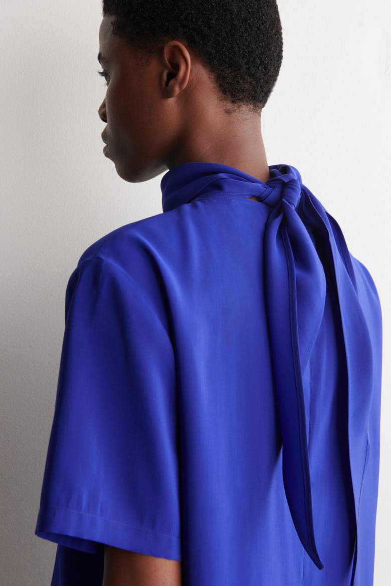 Draped Scarf-Detail Top, Alternate, color, COBALT BLUE