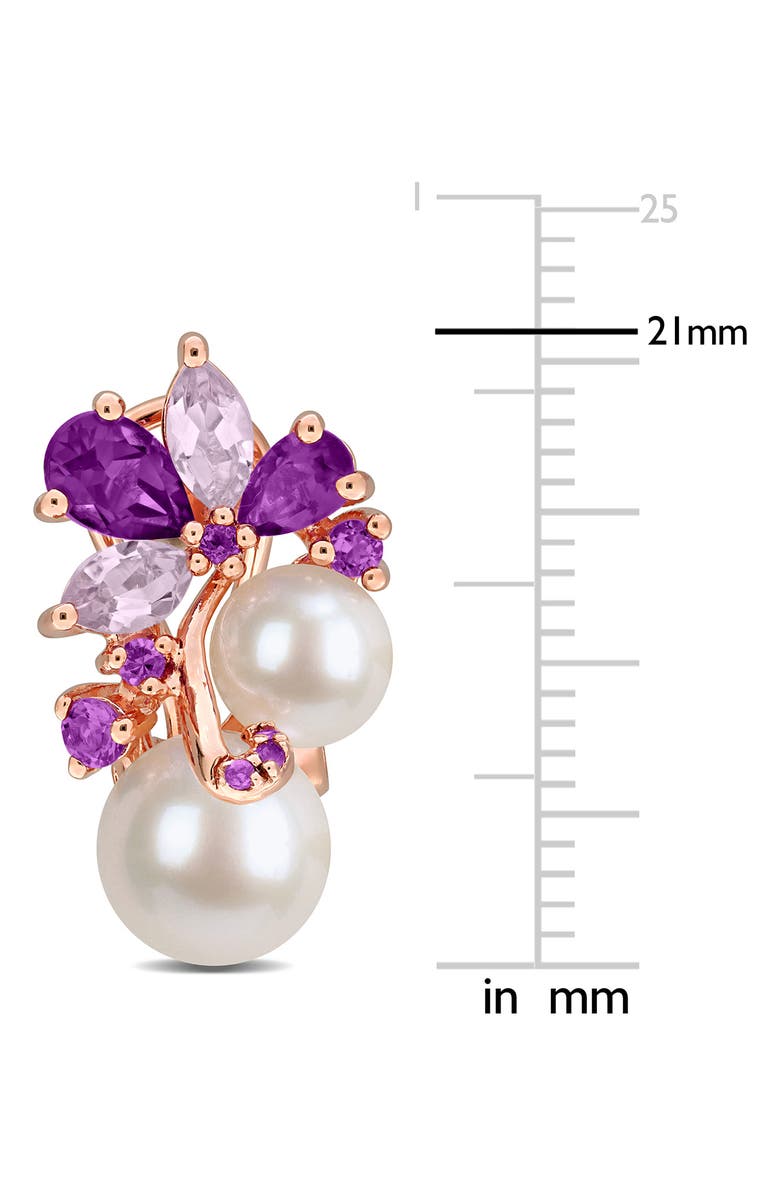 DELMAR 6-8.5mm Cultured Freshwater Pearl & Gemstone Cluster Earrings, Alternate, color, Purple