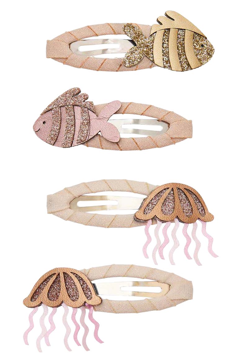 Kids' Fishy Friends Assorted 4-Pack Hair Clips, Main, color, GOLD