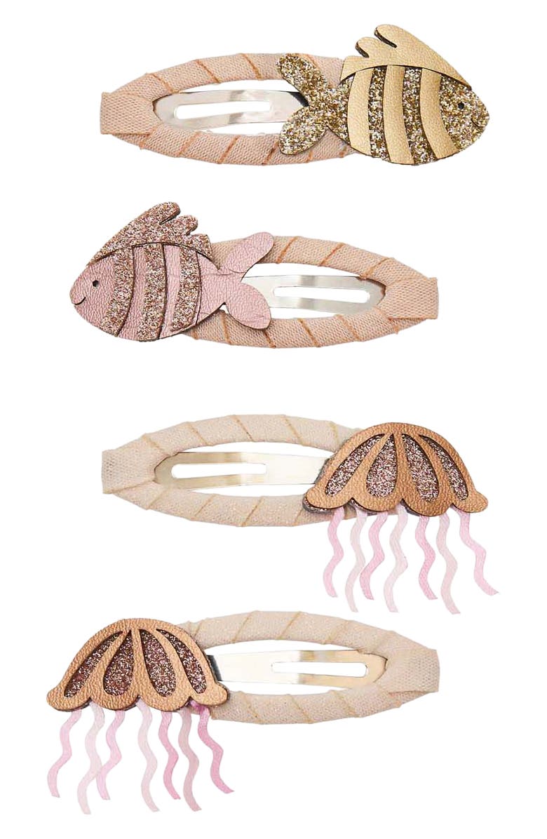Mimi & Lula Kids' Fishy Friends Assorted 4-Pack Hair Clips, Main, color, Gold