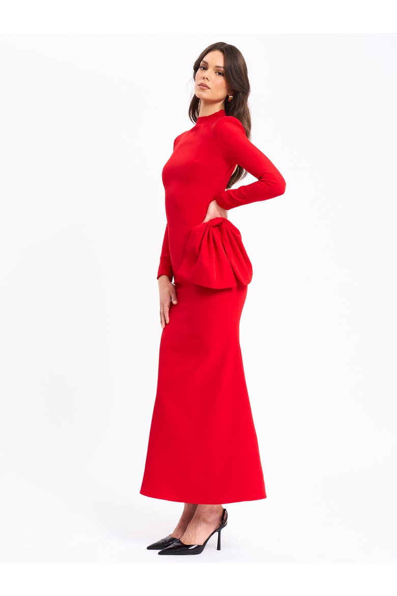 Radha Backless Longsleeve Maxi Dress with Bow, Alternate, color, Red