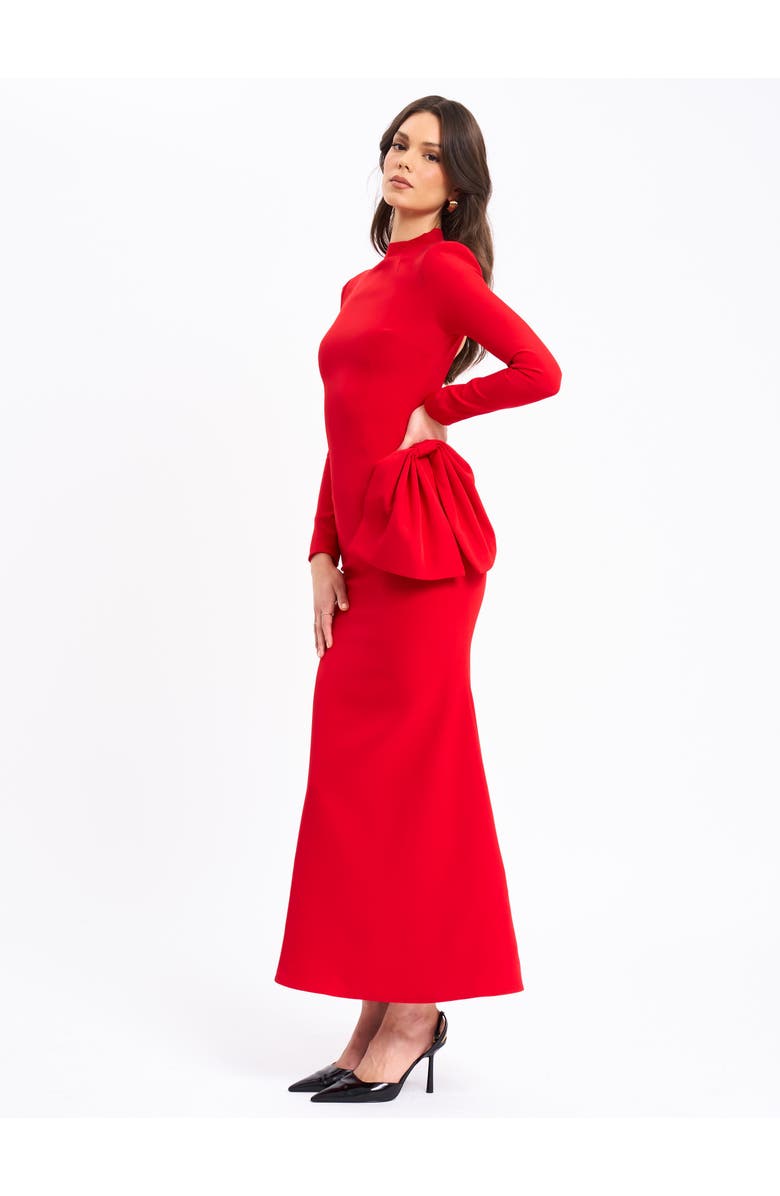 Miss Circle Radha Backless Longsleeve Maxi Dress with Bow, Alternate, color, Red