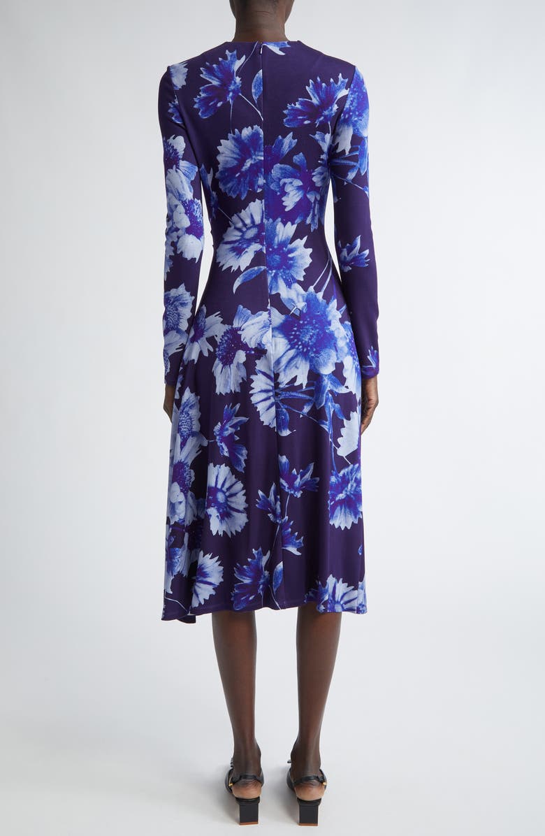 Erdem Troubridge Floral Draped Long Sleeve Ponte Jersey Midi Dress, Alternate, color, Floral Indigo
