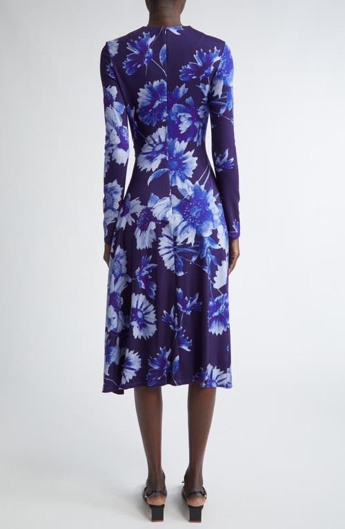Erdem Midikleid Mit Drapiertem Ausschnitt In Floral Indigo
