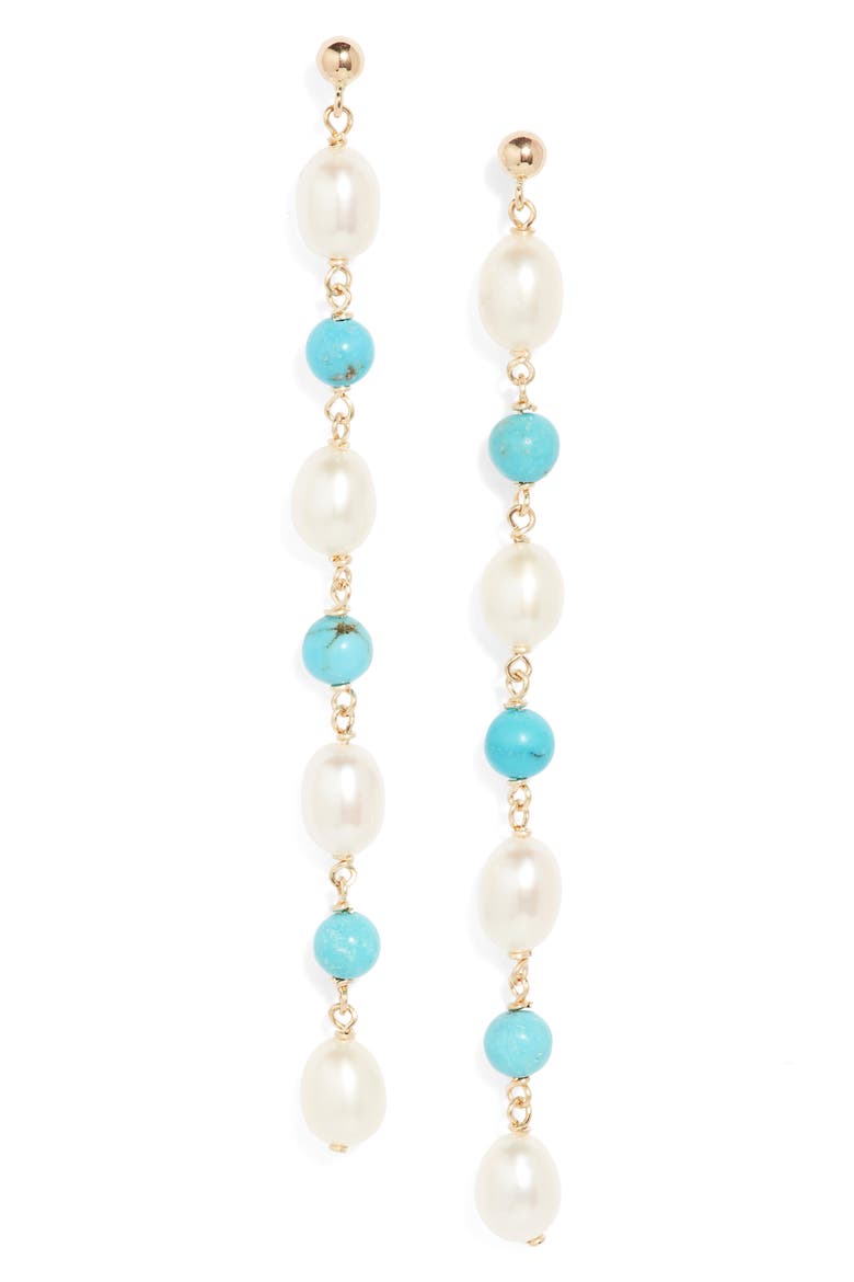 Baroque Pearl & Turquoise Drop Earrings, Main, color, 14KYG