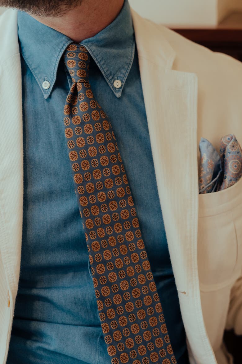 Claudius - Printed Silk Tie for Men, Alternate, color, Venetian Blue