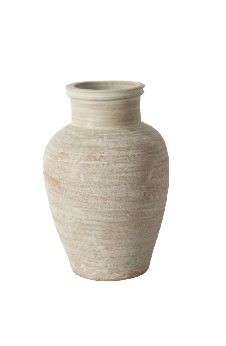 CG Hunter 12.4" Hand Painted Terracotta Vase, Main, color, Crème