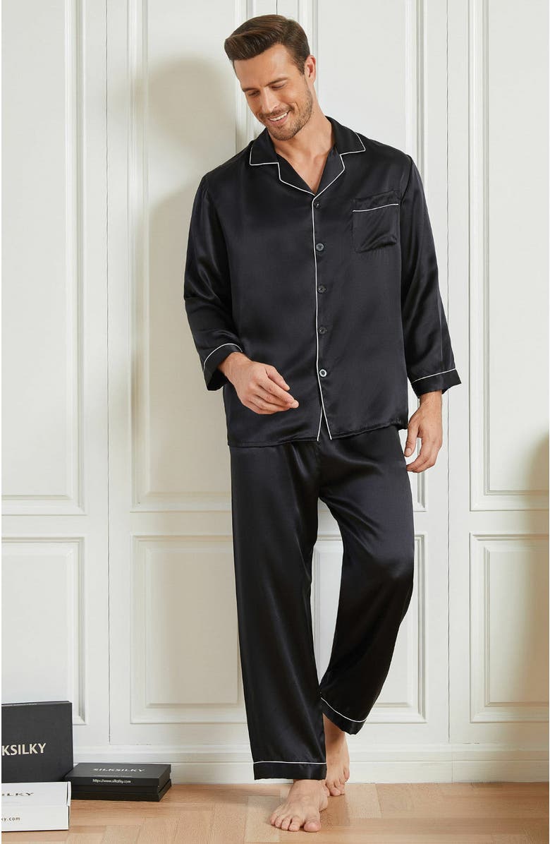 SILKSILKY Silk Men's Lapel Long Sleeve Pajamas Set, Alternate, color, 