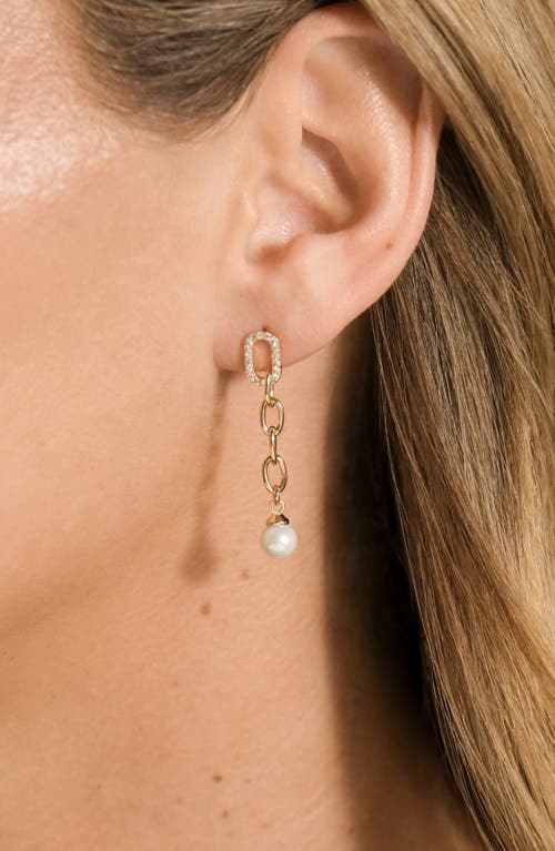 Sterling Forever Daphne Cubic Zirconia & Faux Pearl Chain Drop Earrings In Gold