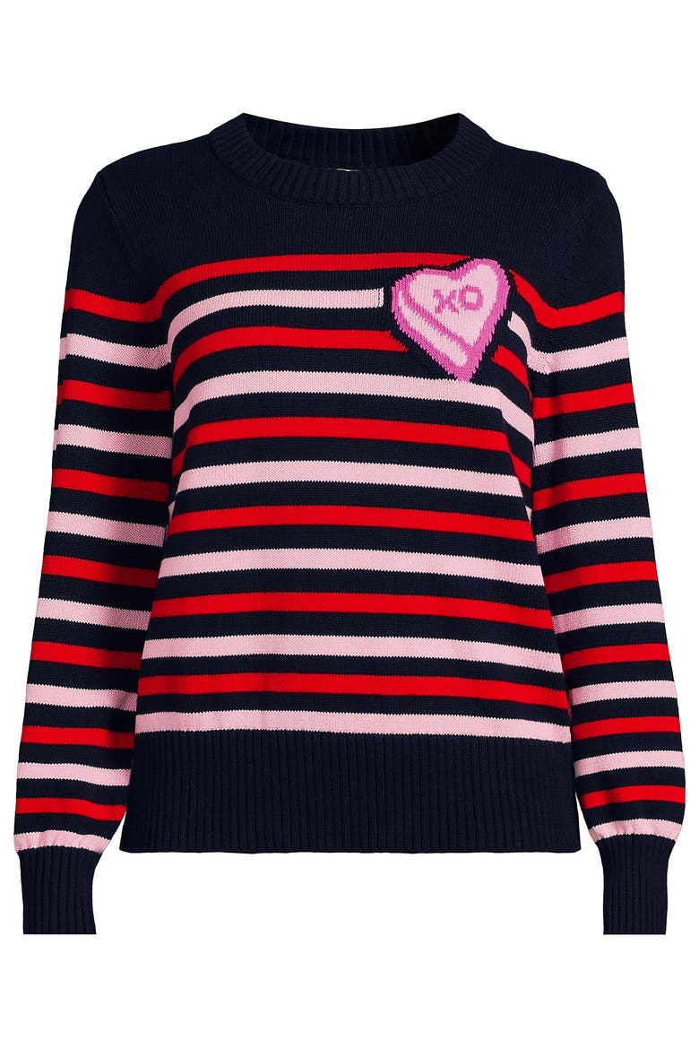Plus Size Drifter Jacquard Sweater, Alternate, color, Candy Heart/Navy/Red Stripe