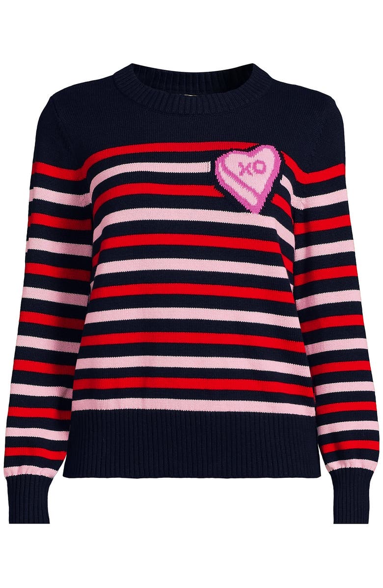 Lands' End Drifter Set in Sleeve Crew Neck Sweater, Alternate, color, Candy Heart/Navy/Red Stripe
