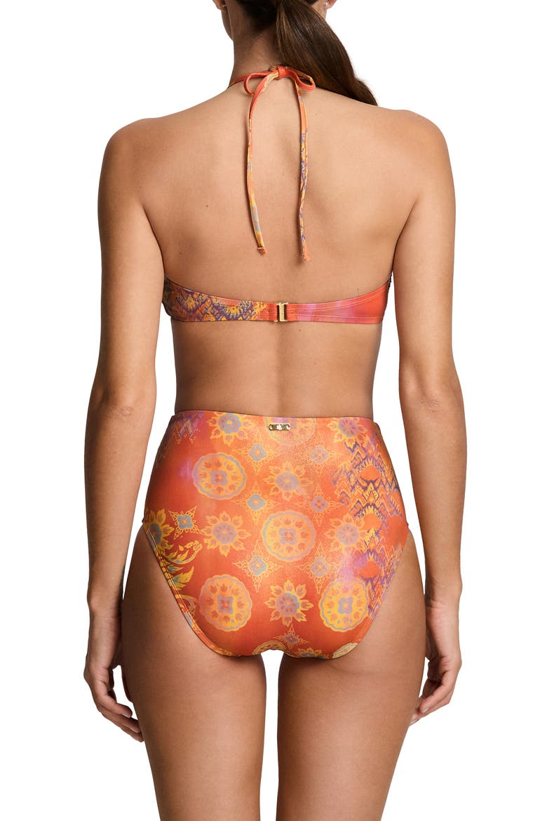 Shirred High Waist Bikini Bottoms, Alternate, color, ORANGE MULTI