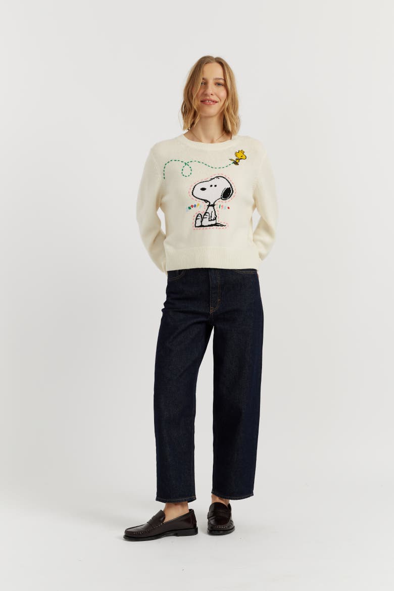 Wool-Cashmere Snoopy Embroidered Sweater, Main, color, Cream