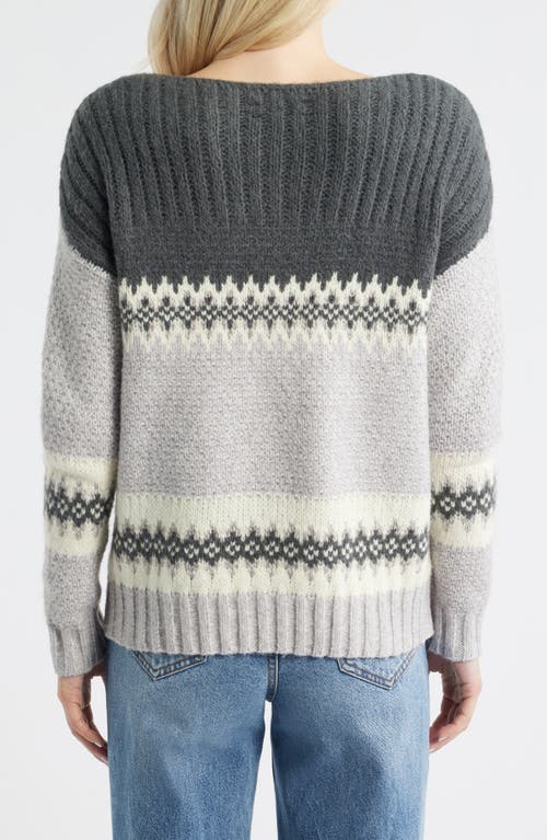 Lucky Brand Fair Isle Boat Neck Sweater In Gray