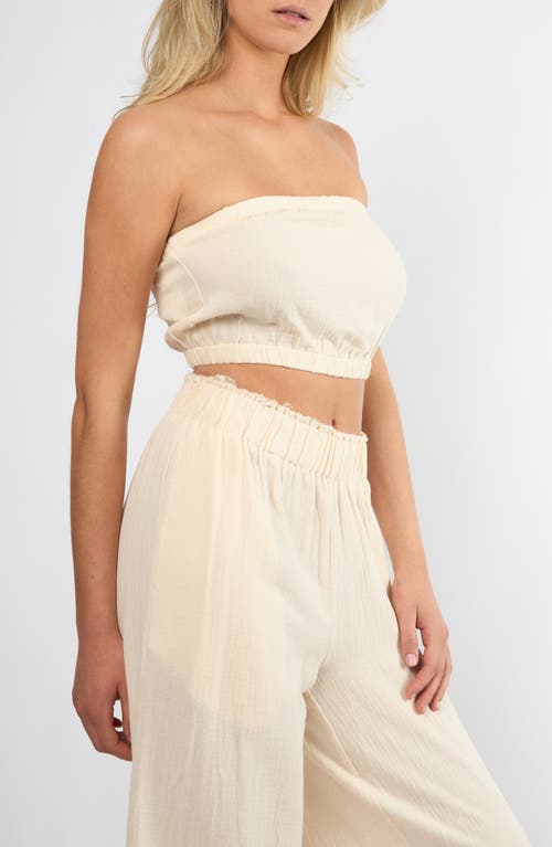 Viens Avec Moi Crinkle Strapless Cotton Gauze Crop Top