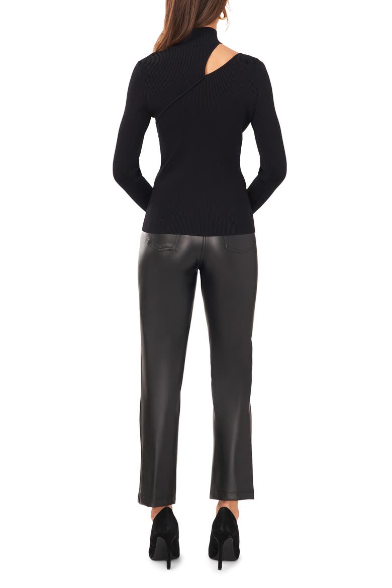 Shoulder Cutout Rib Mock Neck Sweater, Alternate, color, RICH BLACK