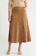 MAX STUDIO Button Front Faux Suede Maxi Skirt