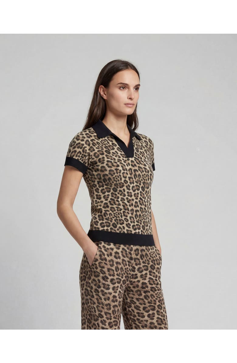 Lords of Harlech Leopard Womens Merino Silk Cashmere Polo, Alternate, color, Leopard Brown